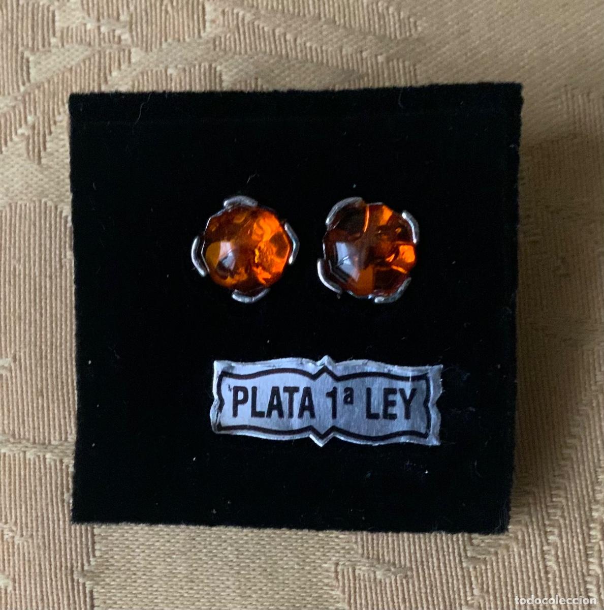 Vintage: PENDIENTES &Aacute;MBAR DEL B&Aacute;LTICO Y PLATA - Foto 2