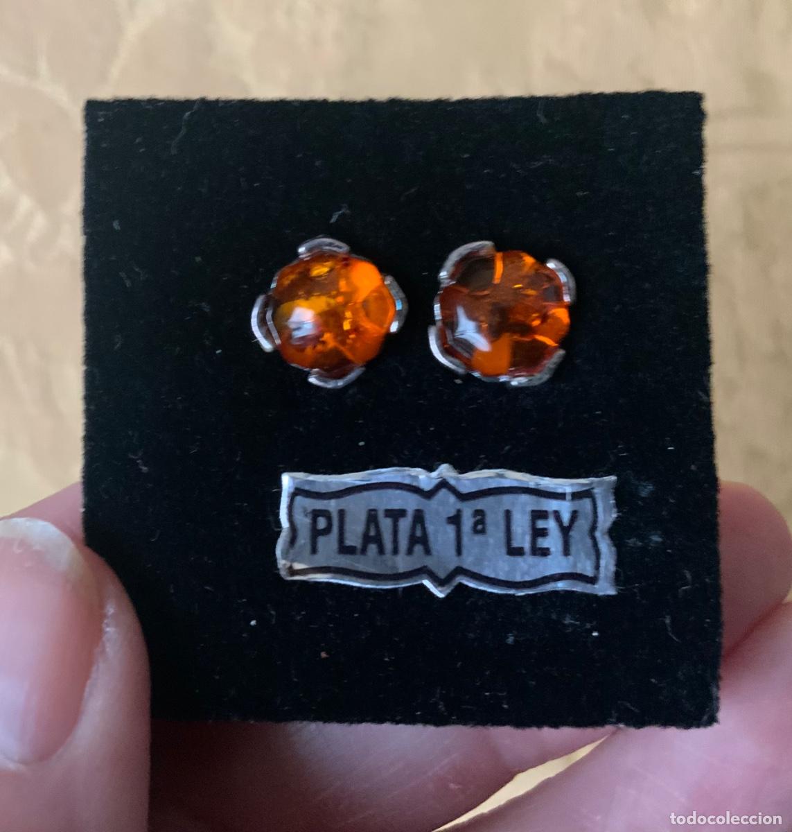 Vintage: PENDIENTES &Aacute;MBAR DEL B&Aacute;LTICO Y PLATA - Foto 4