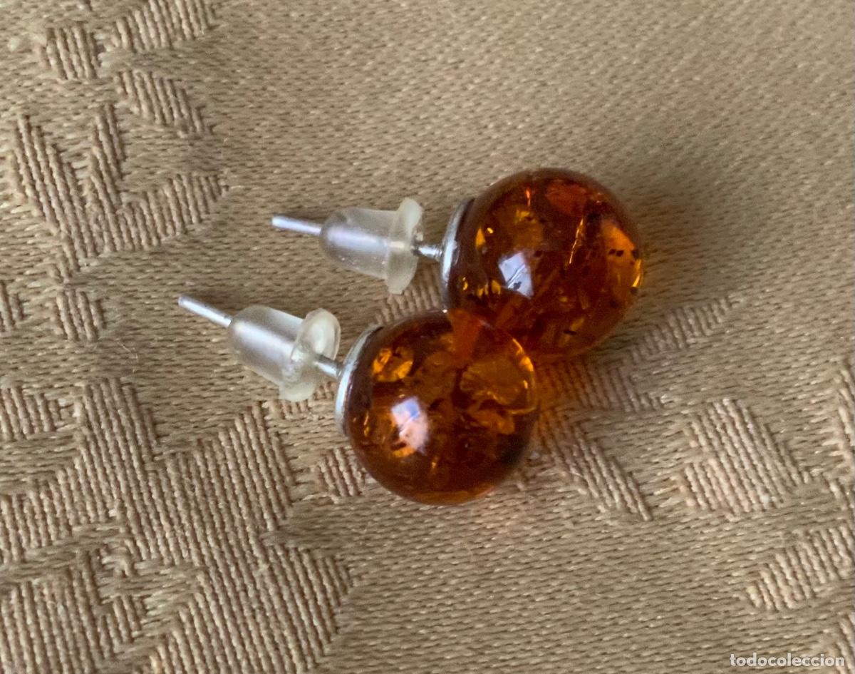 Vintage: PENDIENTES BOLA DE &Aacute;MBAR DEL BALTICO Y PLATA - Foto 1