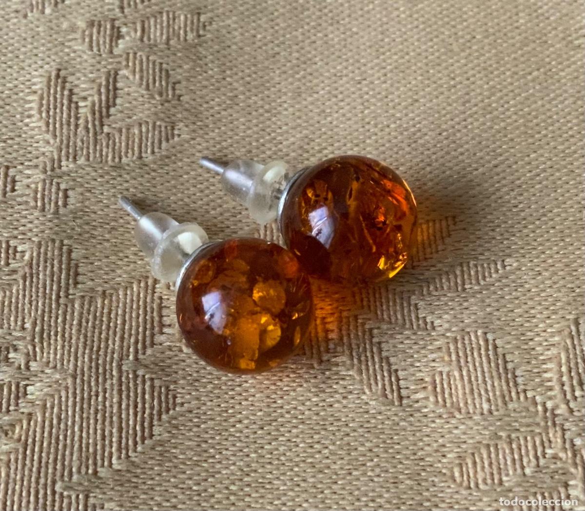 Vintage: PENDIENTES BOLA DE &Aacute;MBAR DEL BALTICO Y PLATA - Foto 3