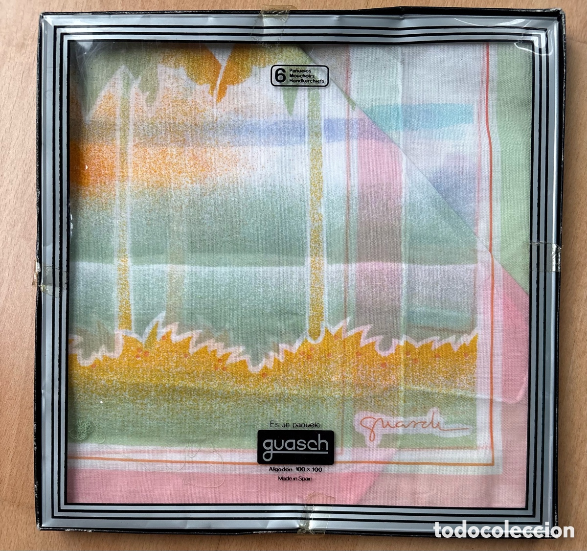 Vintage: Conjunto de 4 pa&ntilde;uelos de hilo decorado marca Guasch &ndash; A&ntilde;os 80 &ndash; Sin estrenar