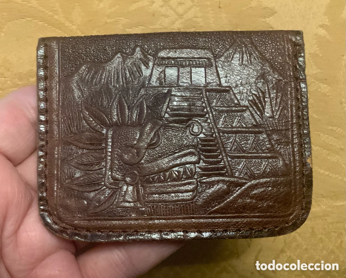 Vintage: ANTIGUO MONEDERO DE PIEL LABRADA DE MEXICO - Foto 4
