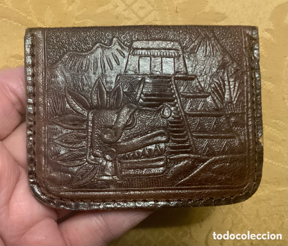 Vintage: ANTIGUO MONEDERO DE PIEL LABRADA DE MEXICO - Foto 6