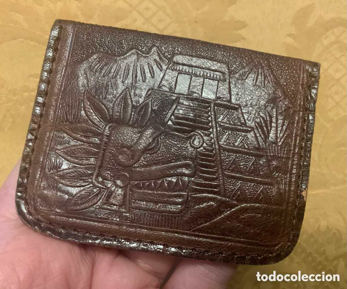 Vintage: ANTIGUO MONEDERO DE PIEL LABRADA DE MEXICO - Foto 8