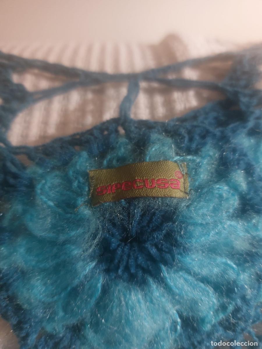 Vintage: CHAL/PONCHO FLORES BLANCAS Y AZUL - Foto 3