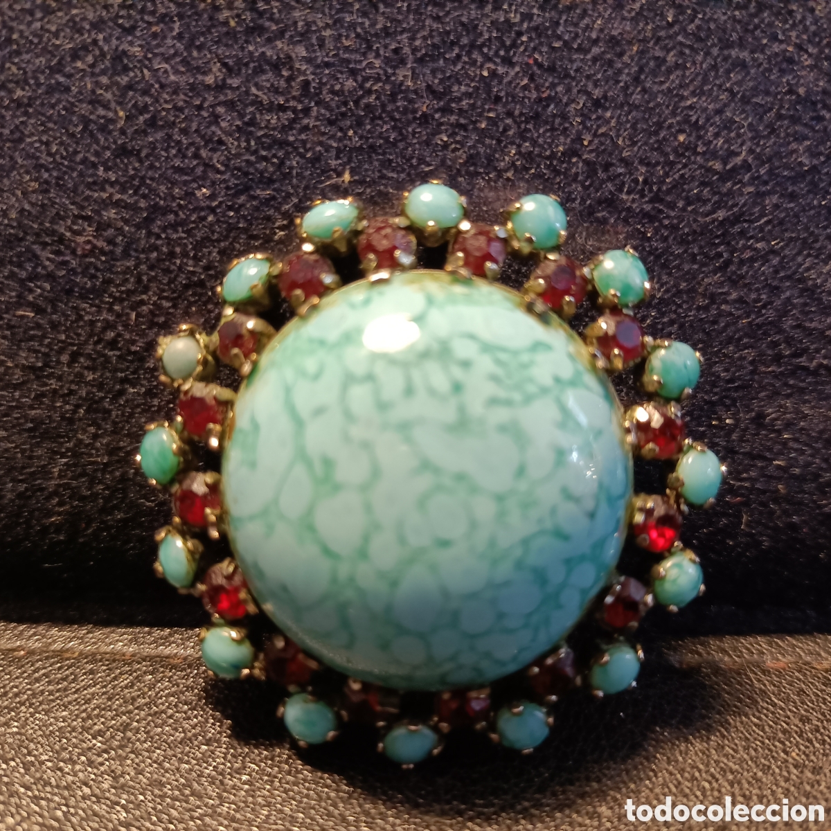 Vintage: Broche con piedra imitaci&oacute;n turquesa. - Foto 1