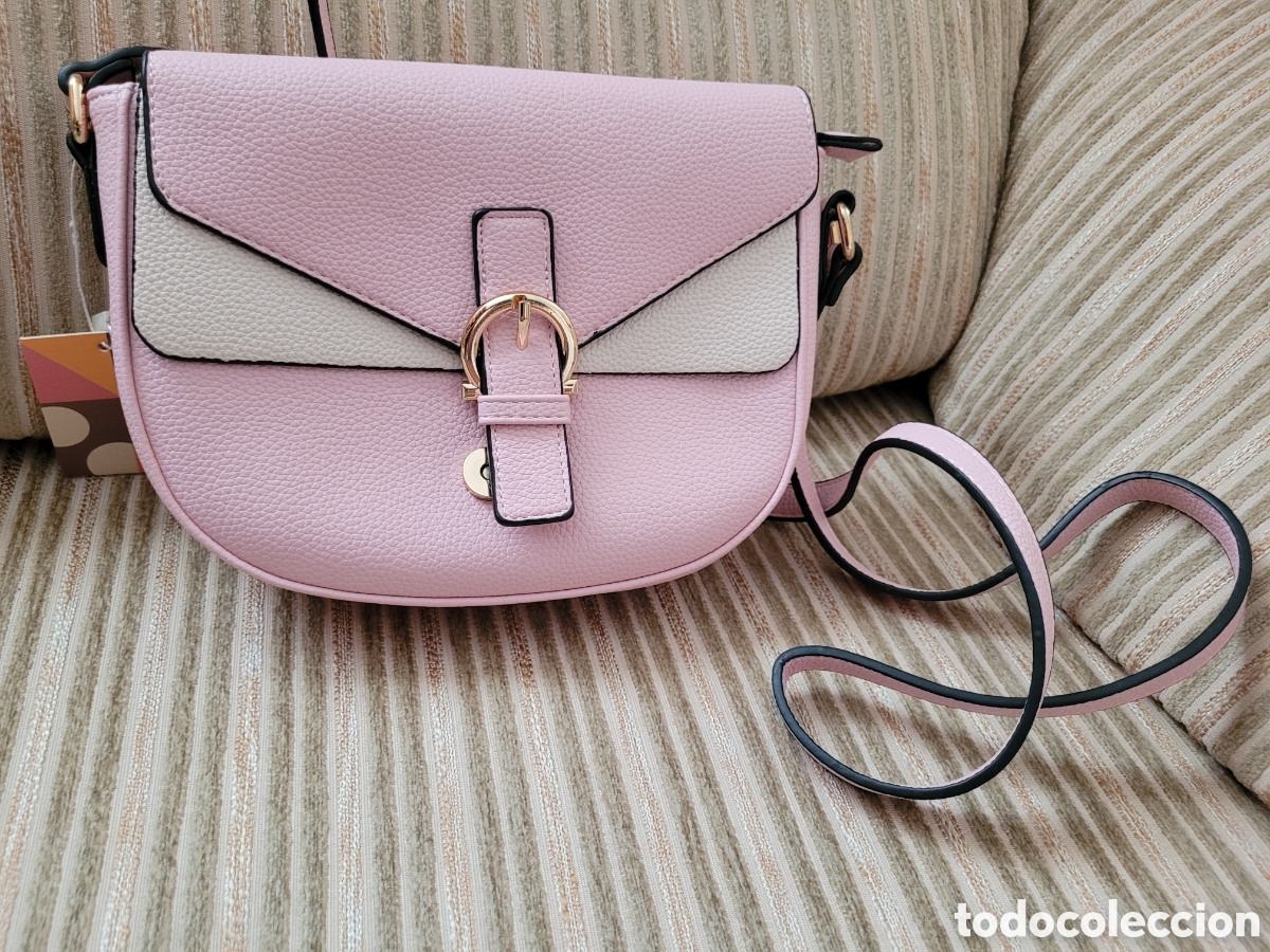 Vintage: BOLSO BANDOLERA ROSA y BLANCO (PVC)