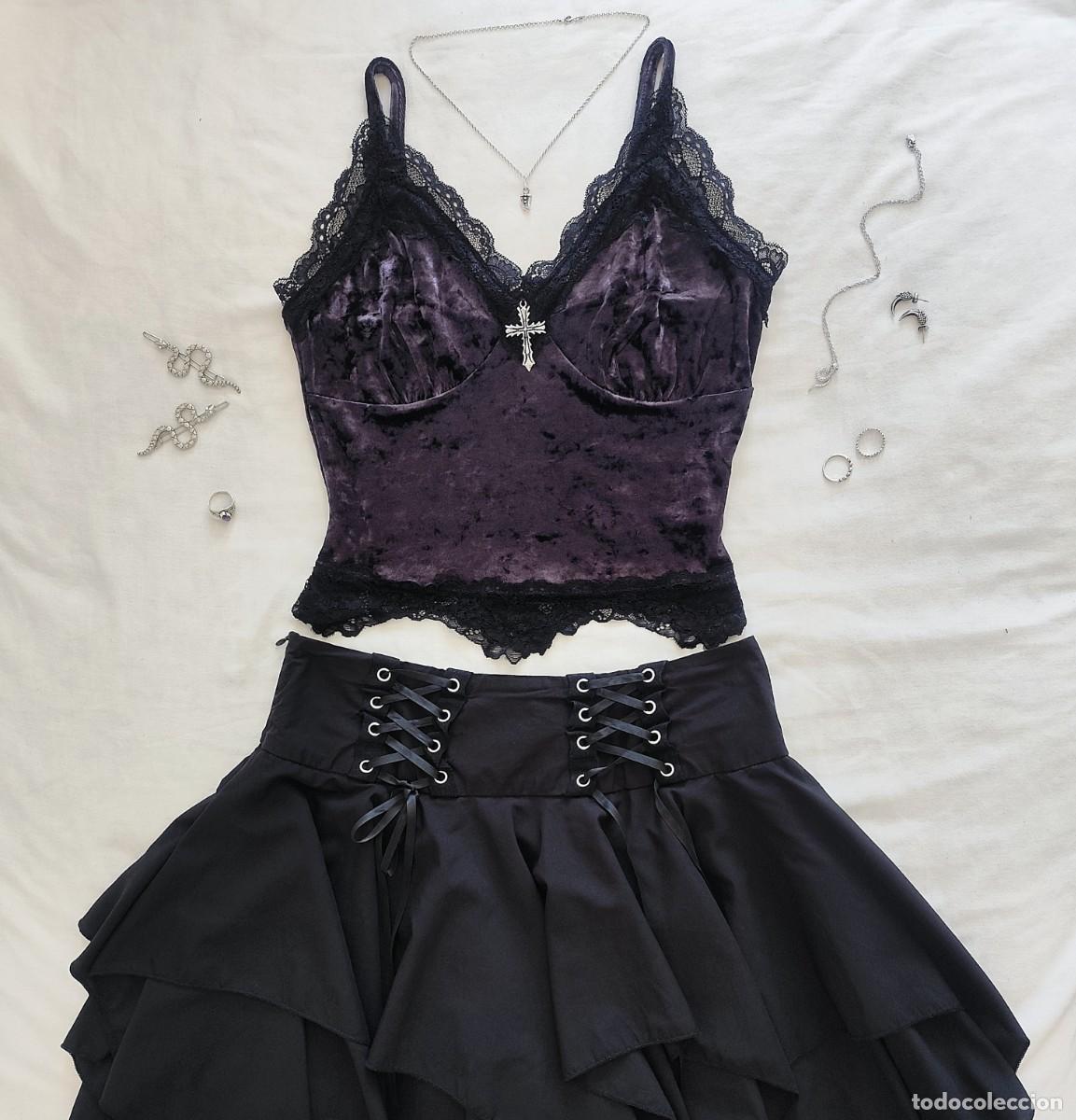 Vintage: Top morado g&oacute;tico de terciopelo - Foto 1