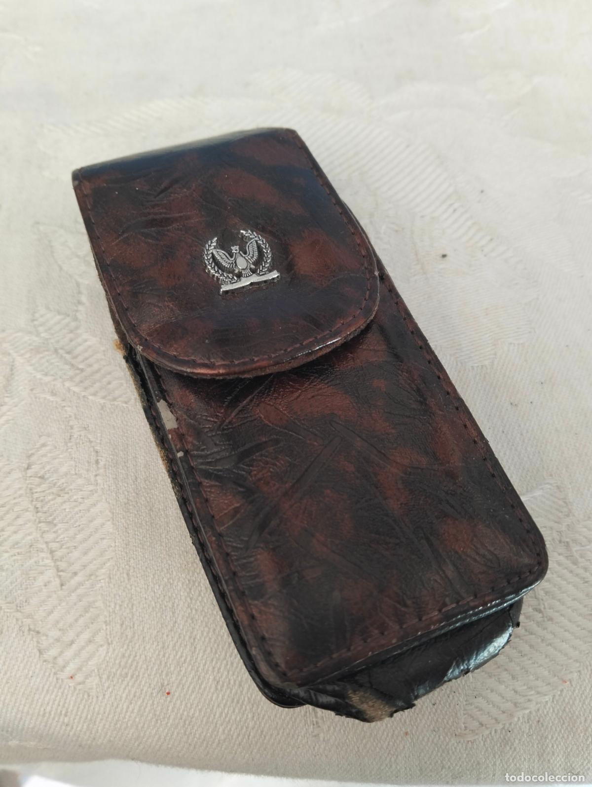 Vintage: Funda cartuchera estuche vintage estilo militar marr&oacute;n insignia desgastada rota para cintur&oacute;n