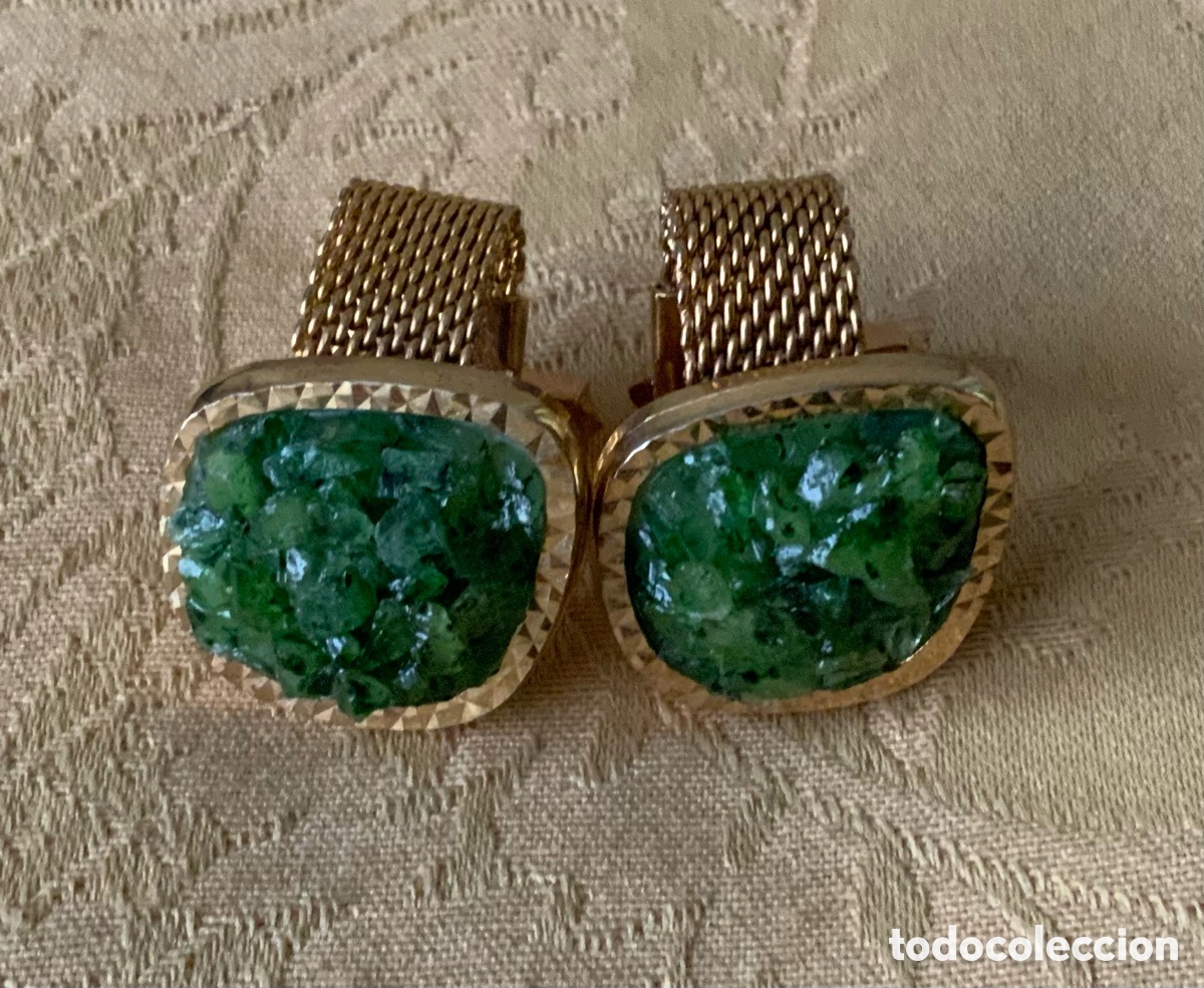 Vintage: GEMELOS VINTAGE CRISTAL VERDE - Foto 1