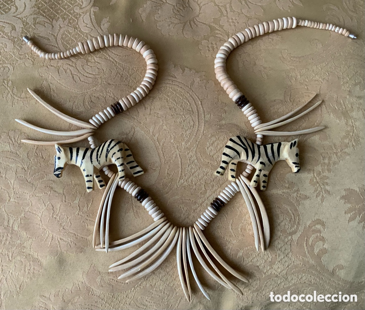 Vintage: COLLAR ETNICO CEBRAS DE MADERA HECHO A MANO - Foto 4