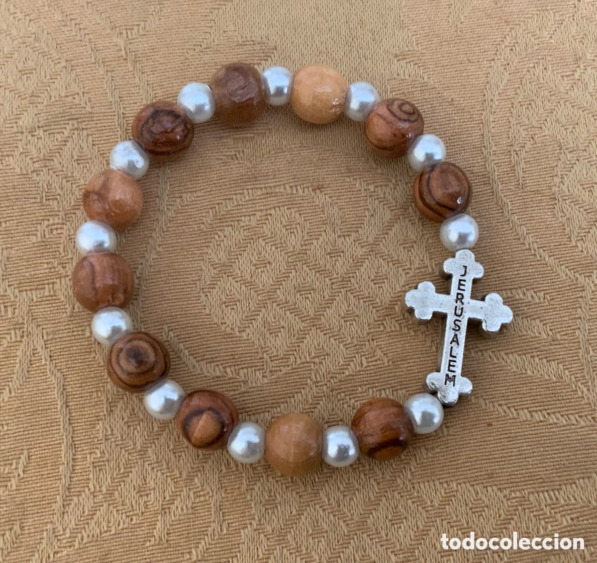 Vintage: PULSERA JERUSALEM DE OLIVO Y PERLAS - Foto 2