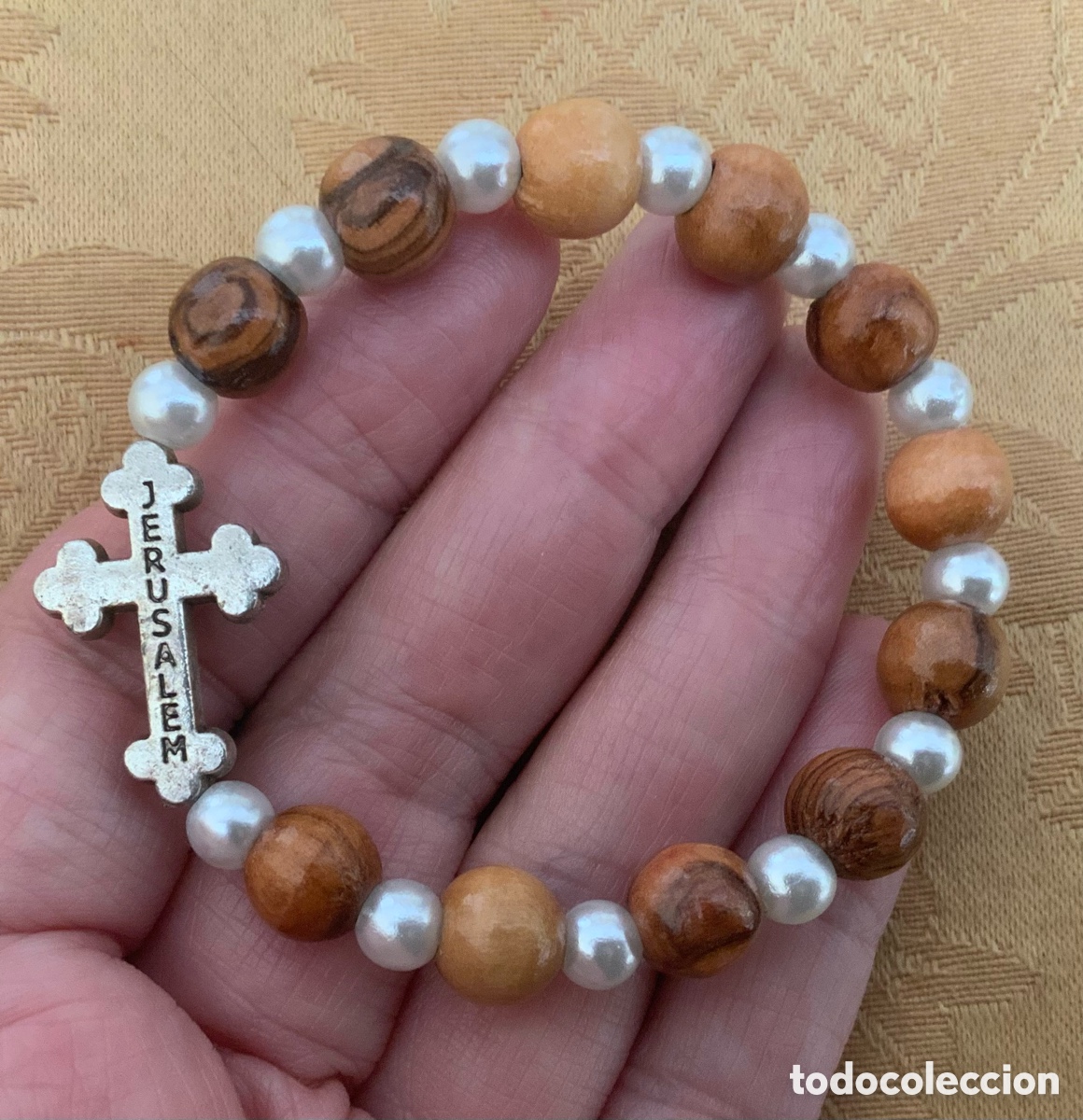 Vintage: PULSERA JERUSALEM DE OLIVO Y PERLAS - Foto 3