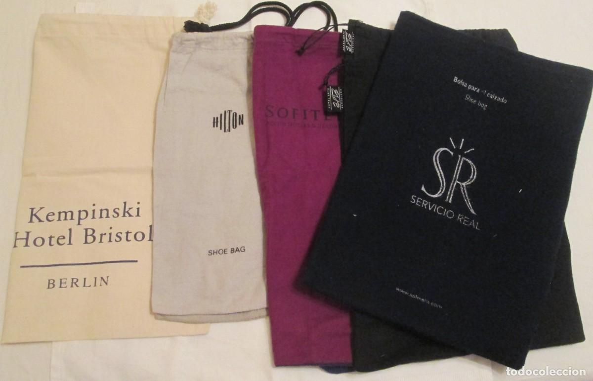 Vintage: Vintage, bolsas guardapolvo para calzado en tela, publicidad de hoteles.