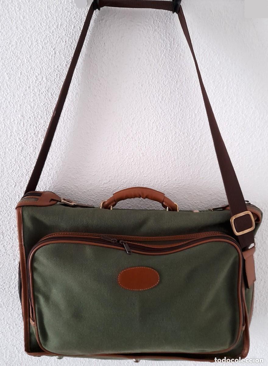 Vintage: Maleta Portatrajes Porta Trajes tela cuero piel apartado interior perchas bandolera cierre seguridad