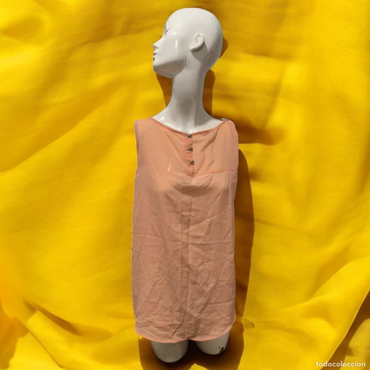 Vintage: Blusa Sin Mangas Color Melocot&oacute;n Blanco Talla EUR XL &ndash; Elegancia Ligera