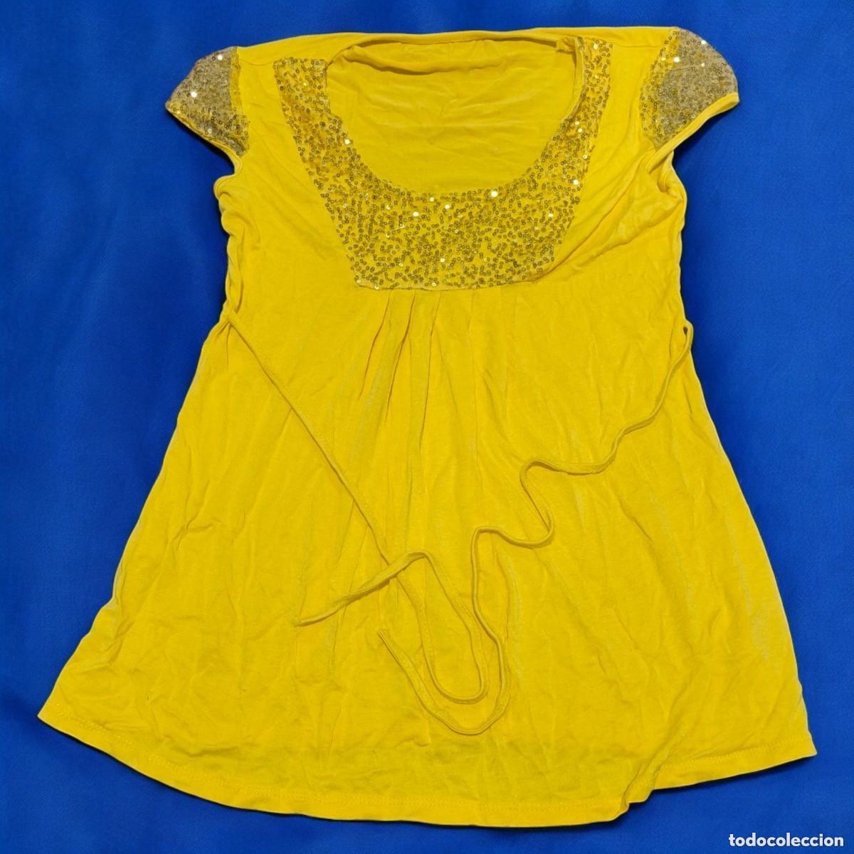 Vintage: Camiseta Mujer Amarilla Con Lentejuelas Talla S/M &ndash; Top Elegante Con Brillo Estilo Chic