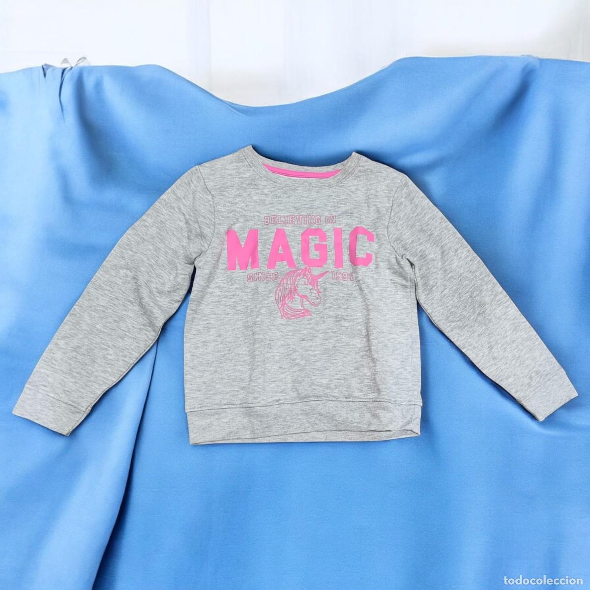Vintage: Jersey Ni&ntilde;a Unicornio 7-8 A&ntilde;os 128 Cm &ndash; Sudadera Gris Con Estampado Magic