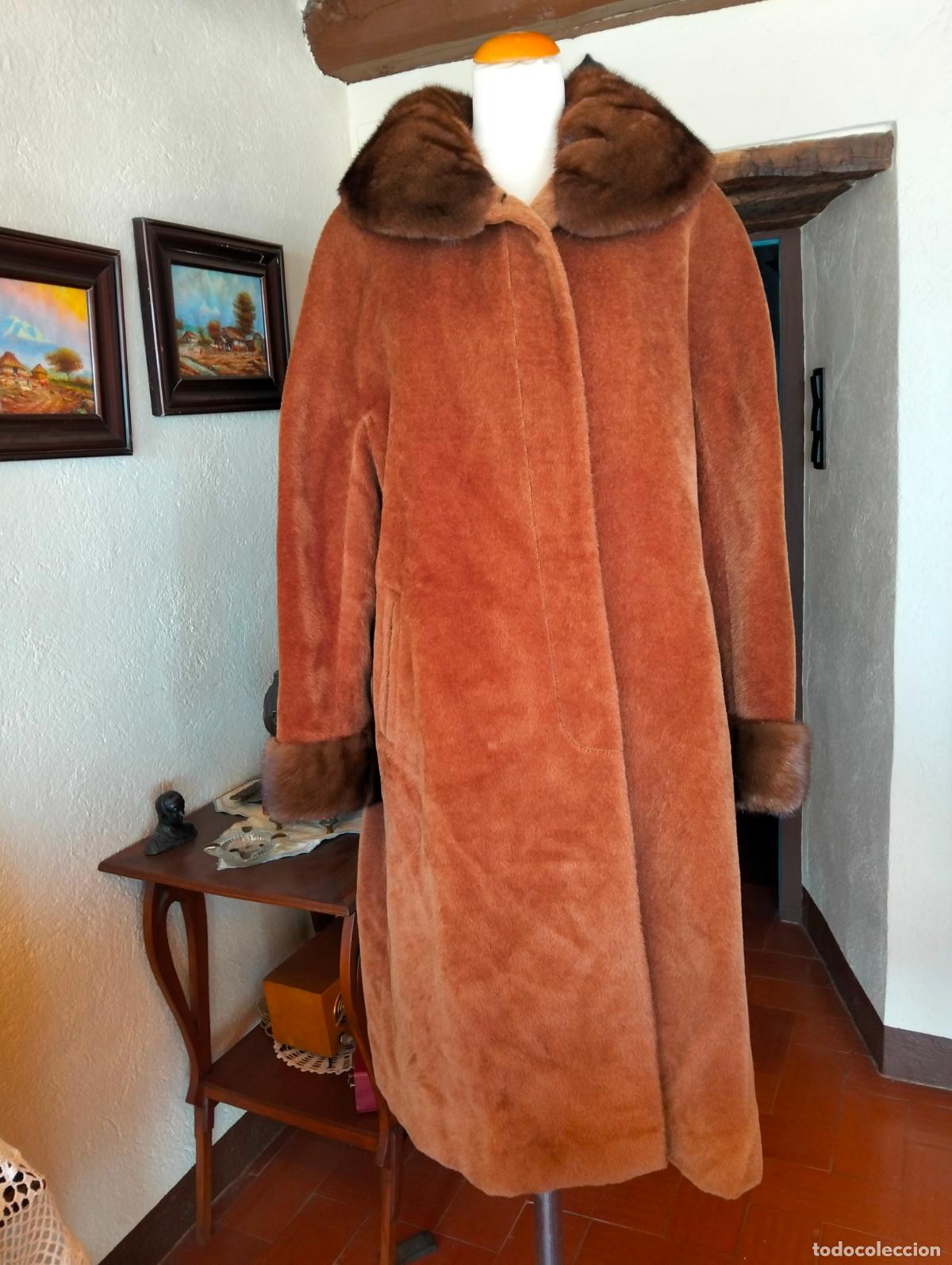 Vintage: Abrigo chaqueta chaquet&oacute;n antiguo marr&oacute;n claro baby lama llama T.48 piel pelo invierno a&ntilde;os 50-60