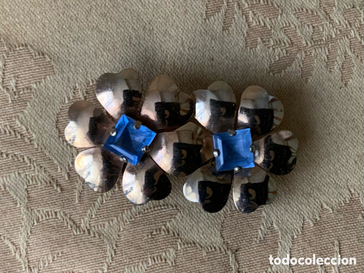 Vintage: ANTIGOS PENDIENTES FLOR CON CRISTAL AZUL