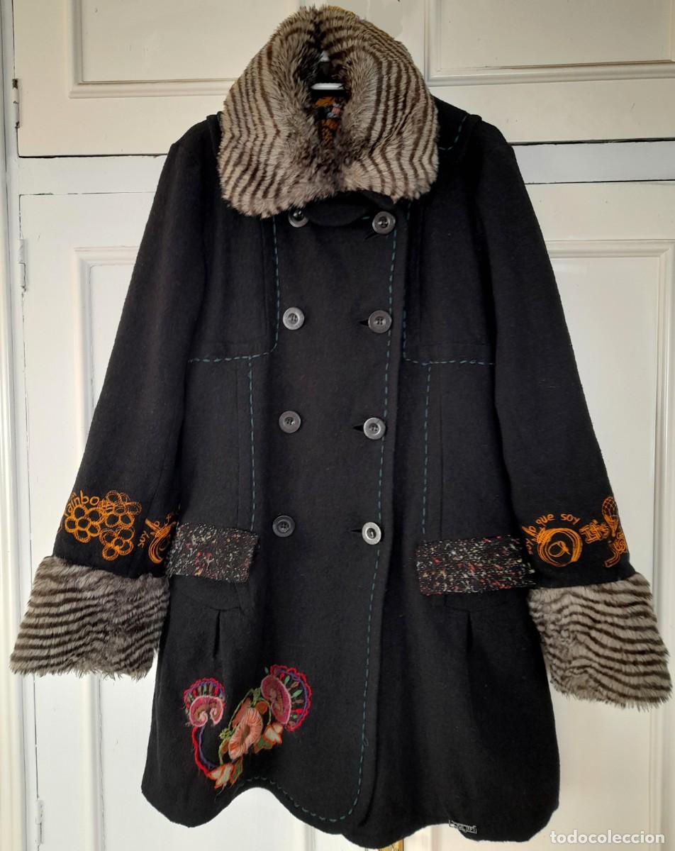 Vintage: Chaqueta larga Abrigo de mujer vintage Desigual negro con forro y pelo en cuello y mangas ver fotos