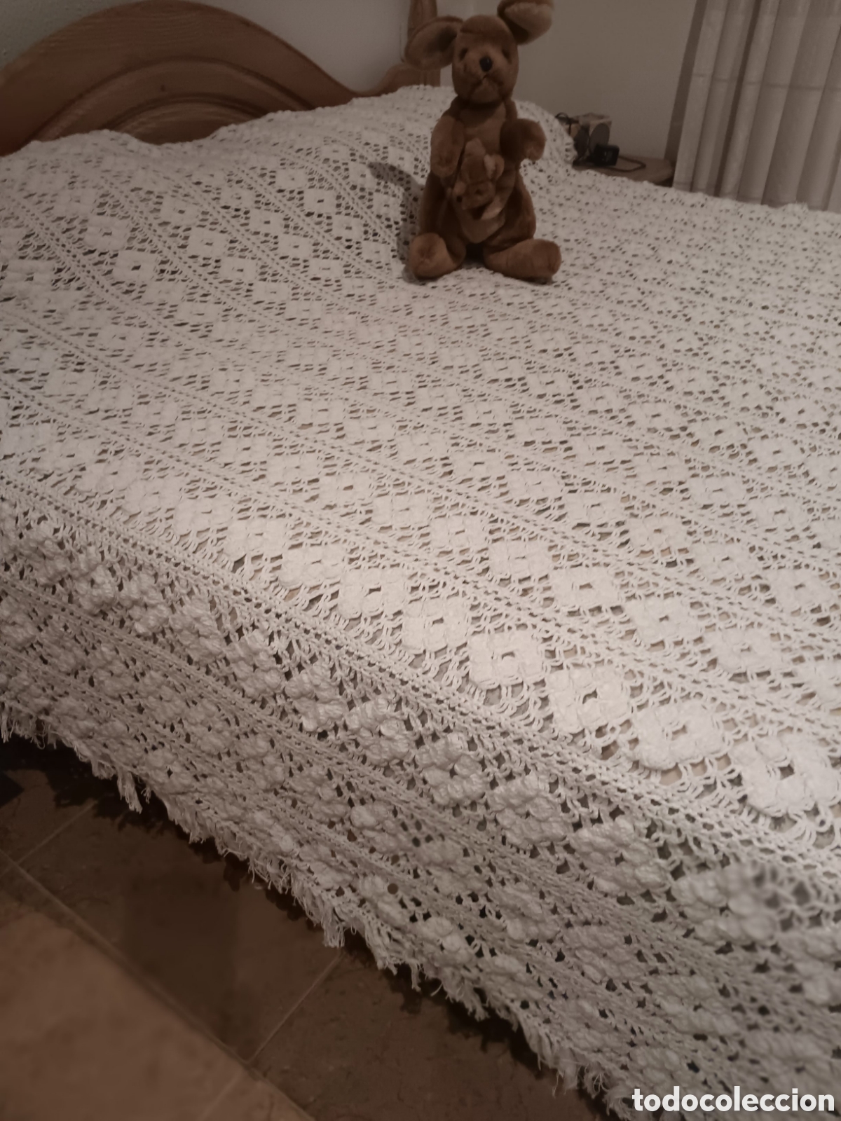 Vintage: Colcha de ganchillo blanca artesanal