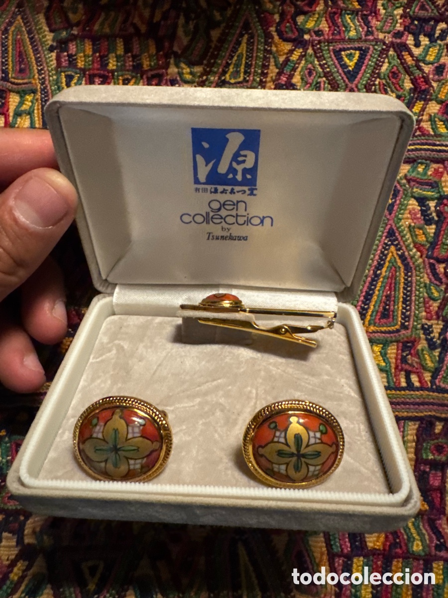 Vintage: Tsukonawa Gen Collection Gemelos y pisa corbata cer&aacute;mica japonesa Jap&oacute;n Japan