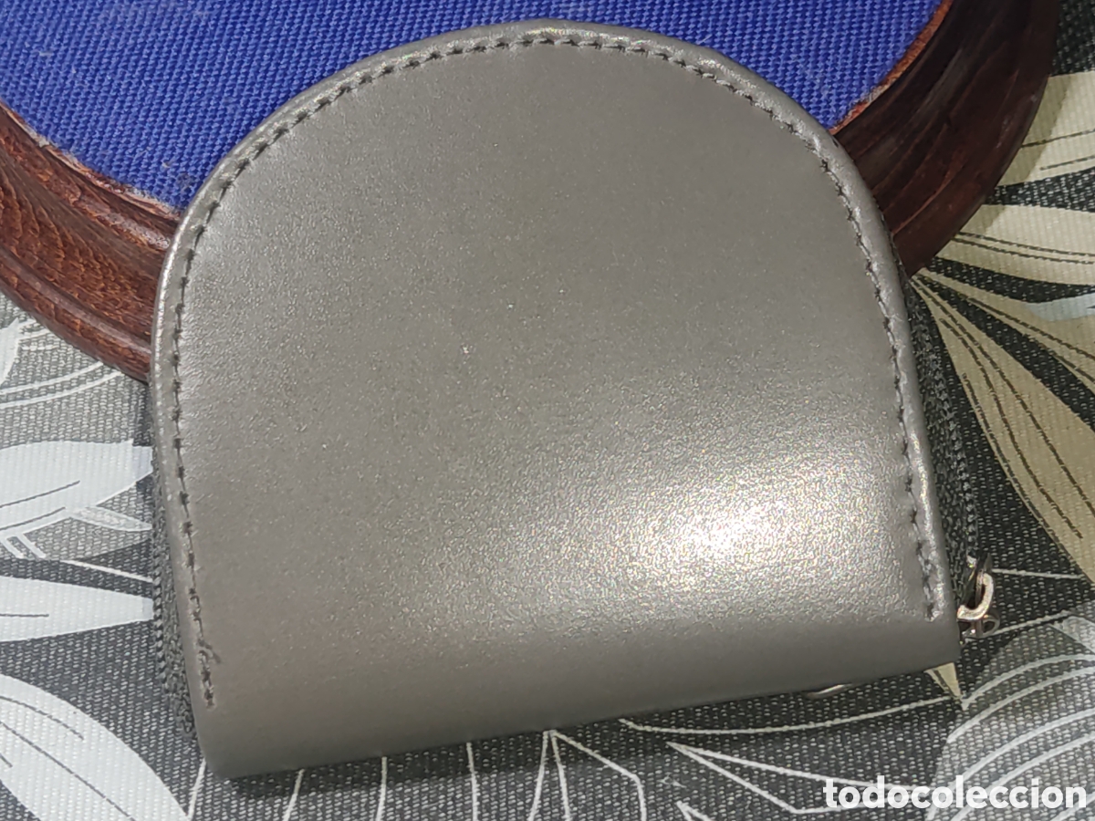 Vintage: Monedero de caballero de piel gris.Vintage.Nueva - Sin uso.