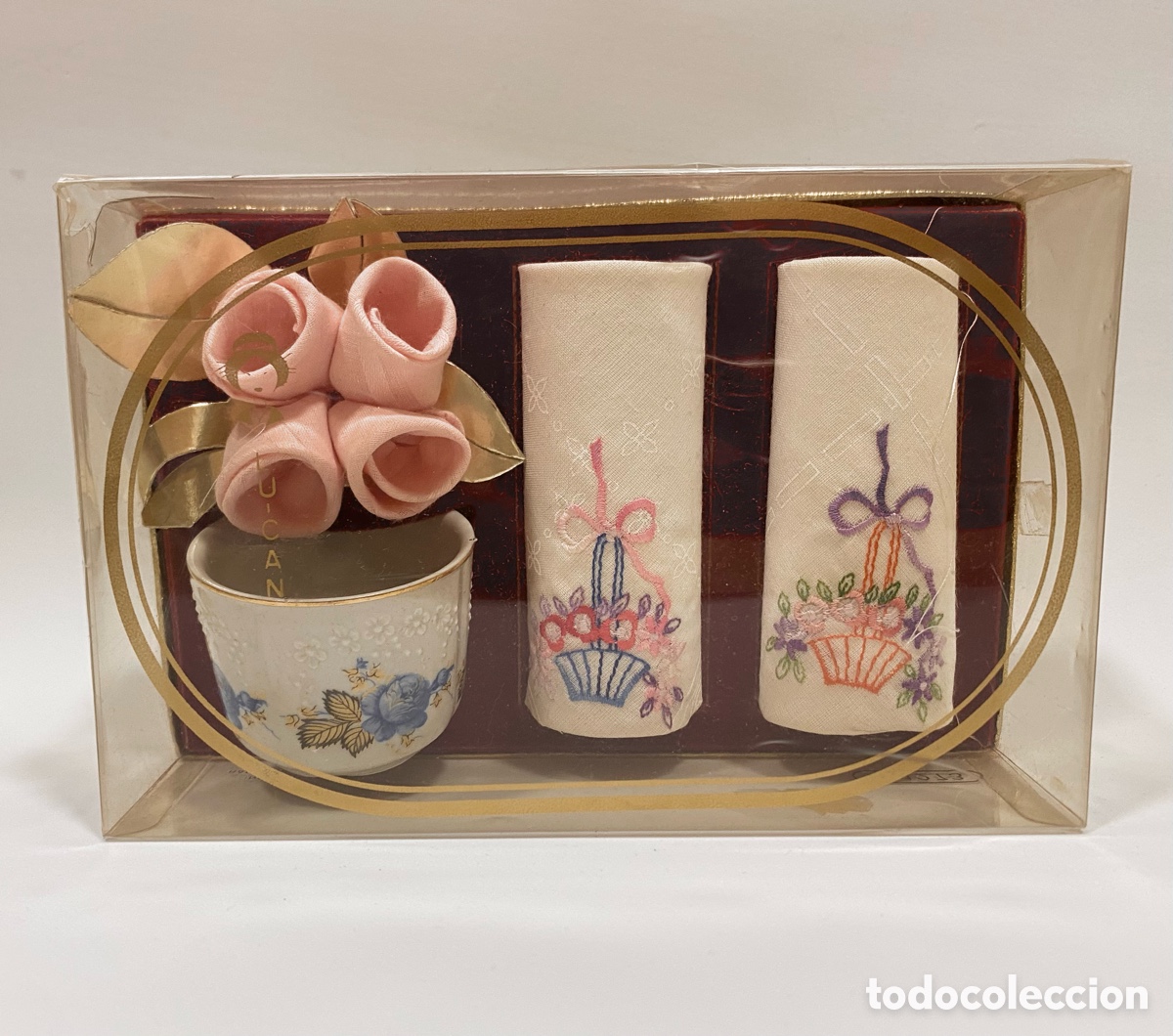 Vintage: Set regalo pa&ntilde;uelos Lu-Can con un vasito porcelana Sango