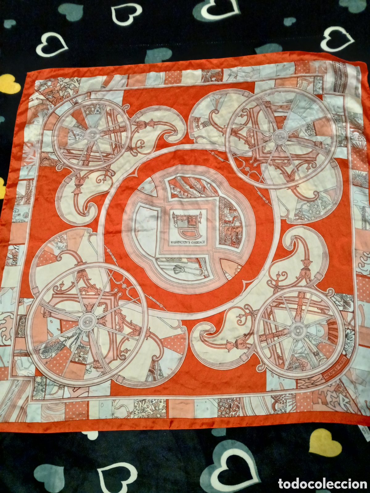 Vintage: Pa&ntilde;uelo Hermes Par&iacute;s Washington's Carriage seda