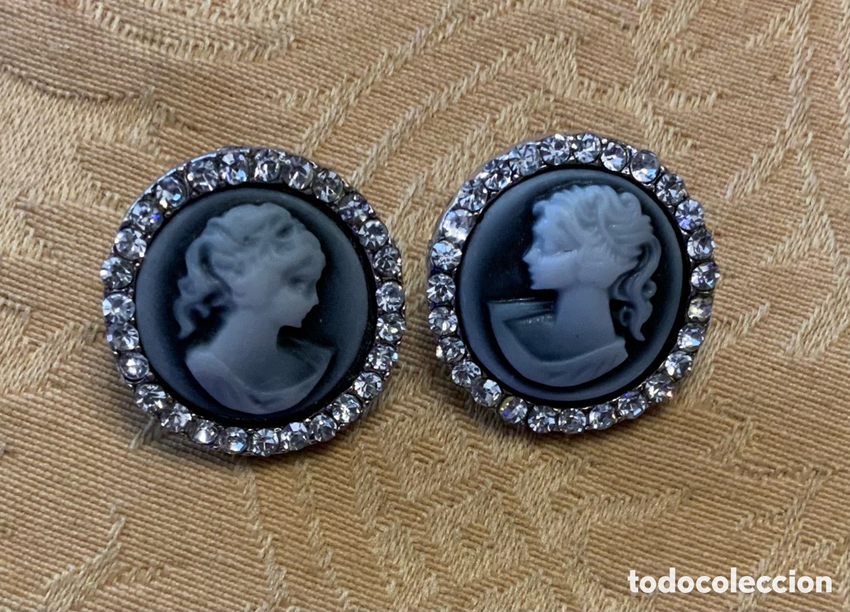 Vintage: PENDIENTES CAMAFEO EN GRIS - Foto 3