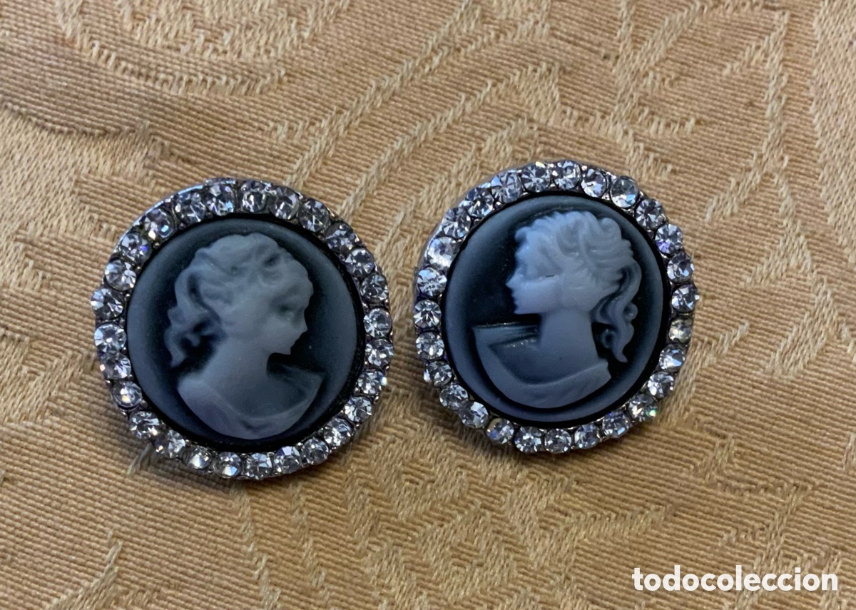 Vintage: PENDIENTES CAMAFEO EN GRIS - Foto 7