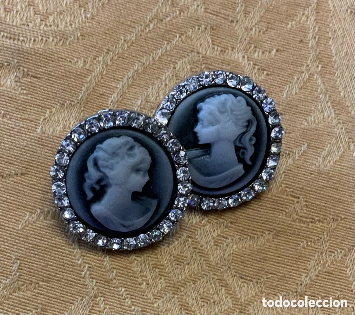 Vintage: PENDIENTES CAMAFEO EN GRIS - Foto 1