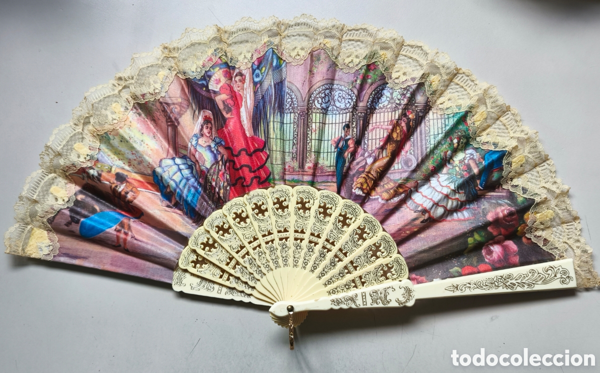 Vintage: ANTIGUO ABANICO DE TELA Y ENCAJE. BAILE FLAMENCO Y CORRIDA DE TOROS.