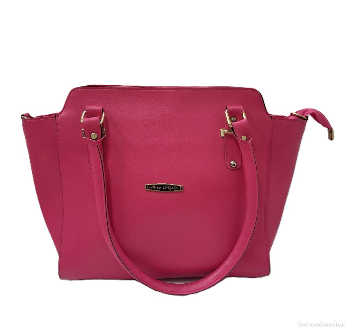 Vintage: Elegante bolso tote rosa fucsia &rdquo;Nuevo estilo&rdquo;, bolso de compras grande de piel sint&eacute;tica