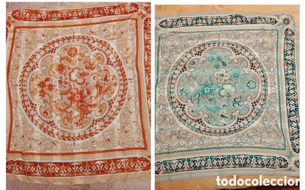 Vintage: Dos antiguos pa&ntilde;uelos de mujer poliester.