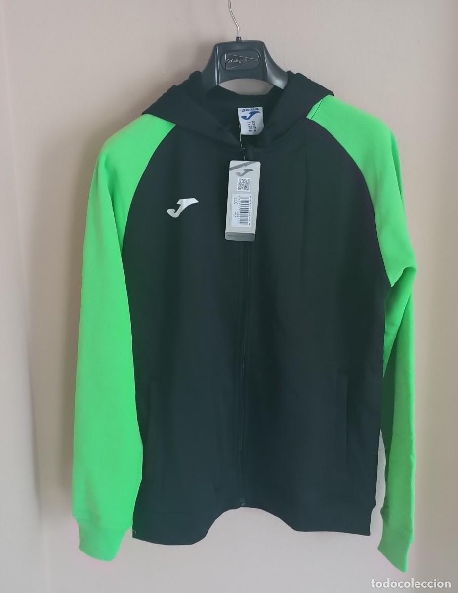 Vintage: Chaqueta con cremallera y capucha Joma. Talla M. Color negro / verde fl&uacute;or. Hombre.