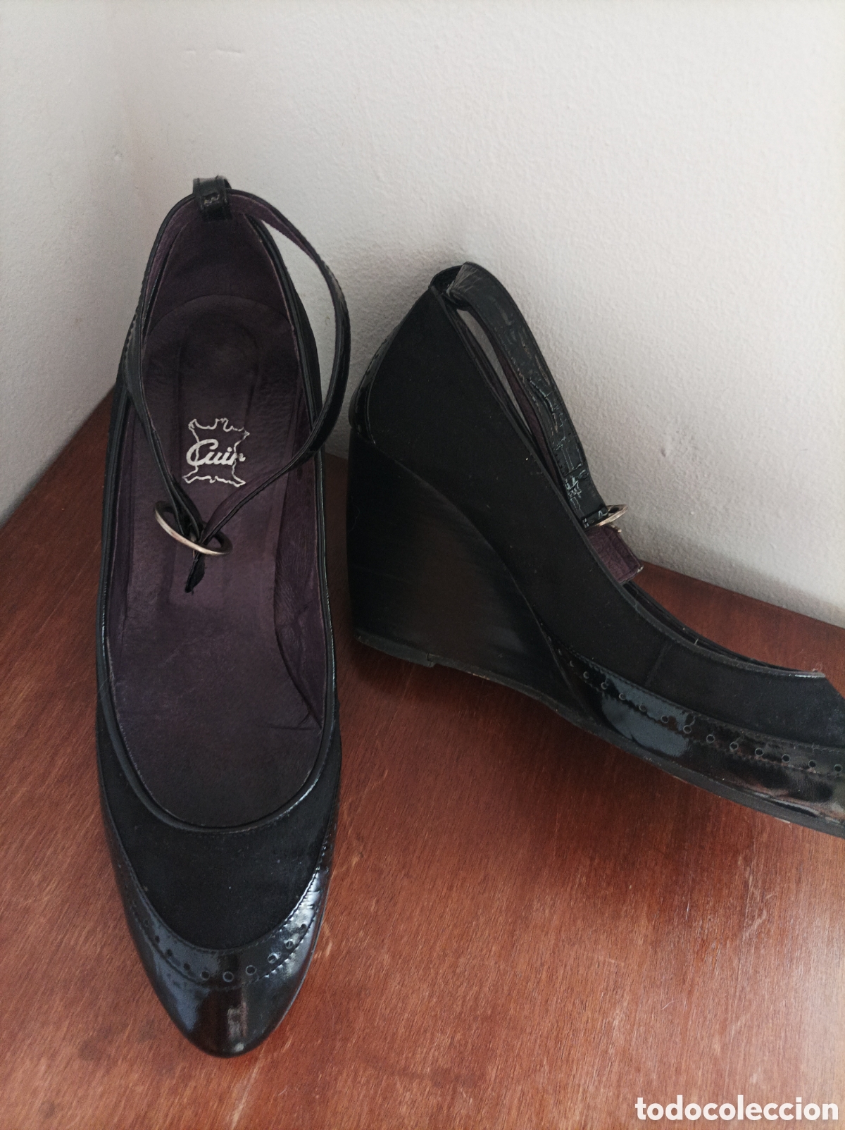 Vintage: Zapatos Vintage NIN (Espa&ntilde;a) - A&ntilde;os 90 - Ante y Charol - Estilo Mary Jane - Talla 38