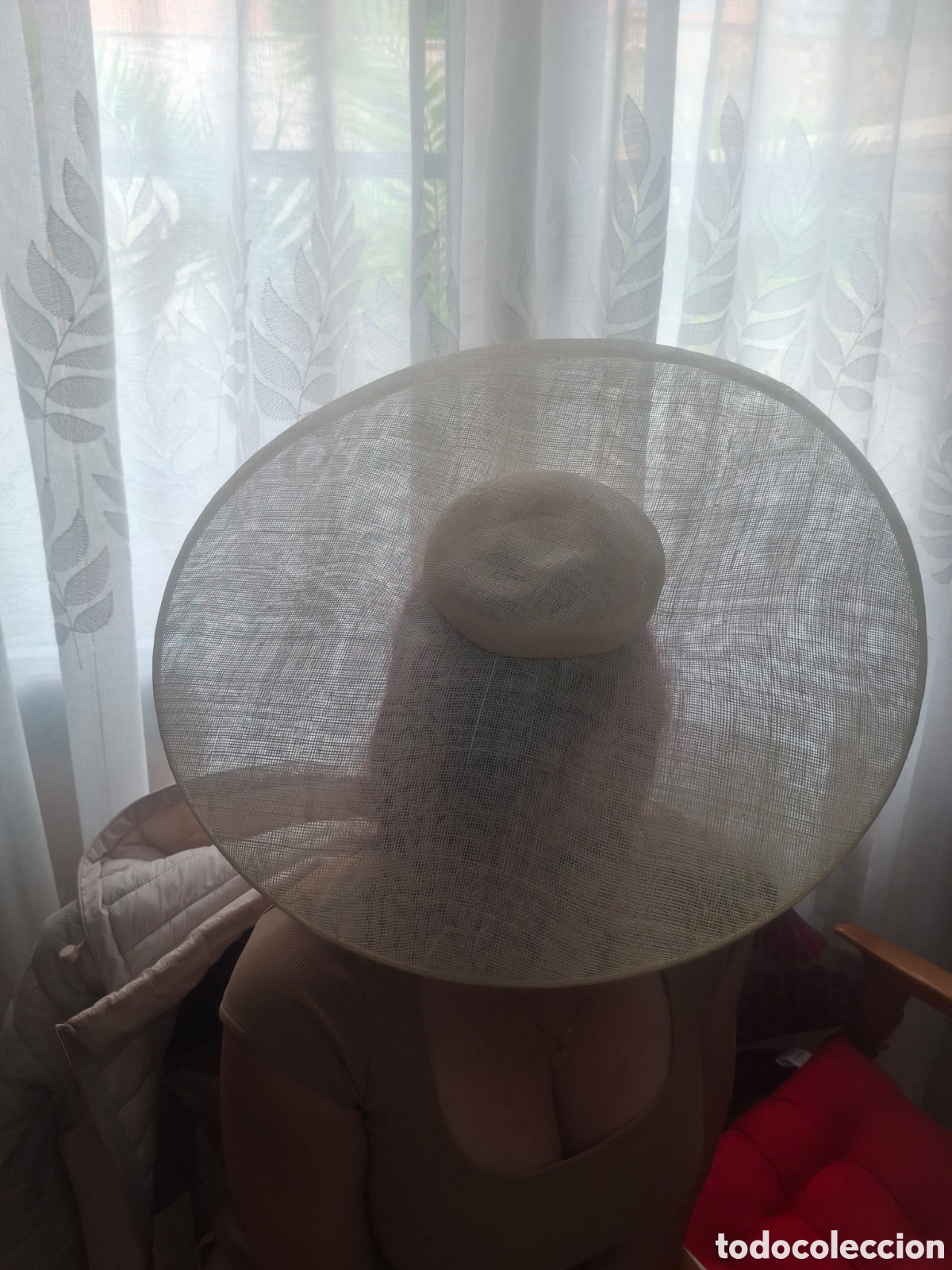 Vintage: Pasmina con diadema, color beig, redondo diametro exterior 45cm