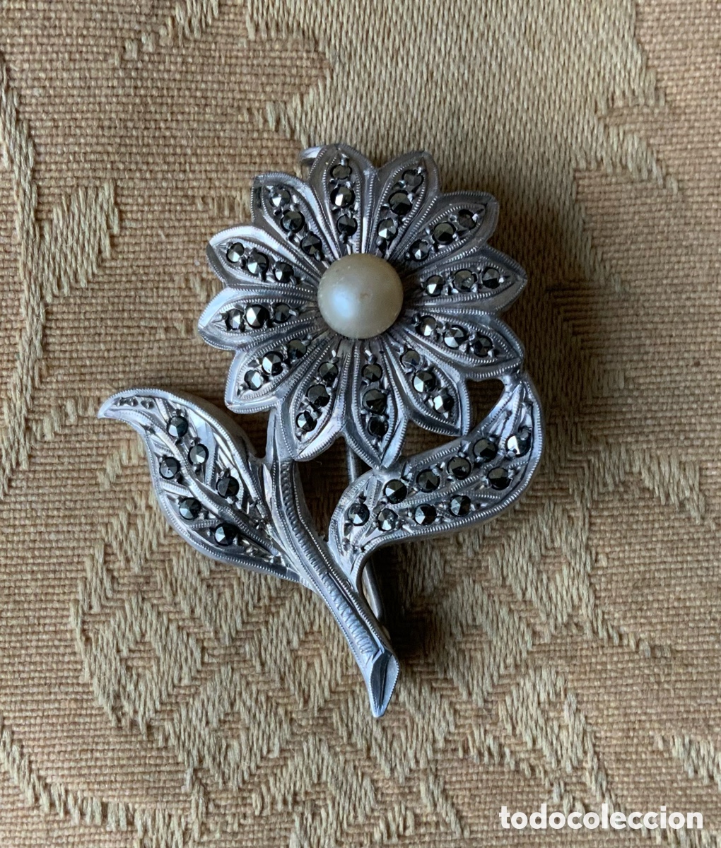 Vintage: ANTIGUO BROCHE FLOR DE PLATA CON MARQUESITAS - Foto 3