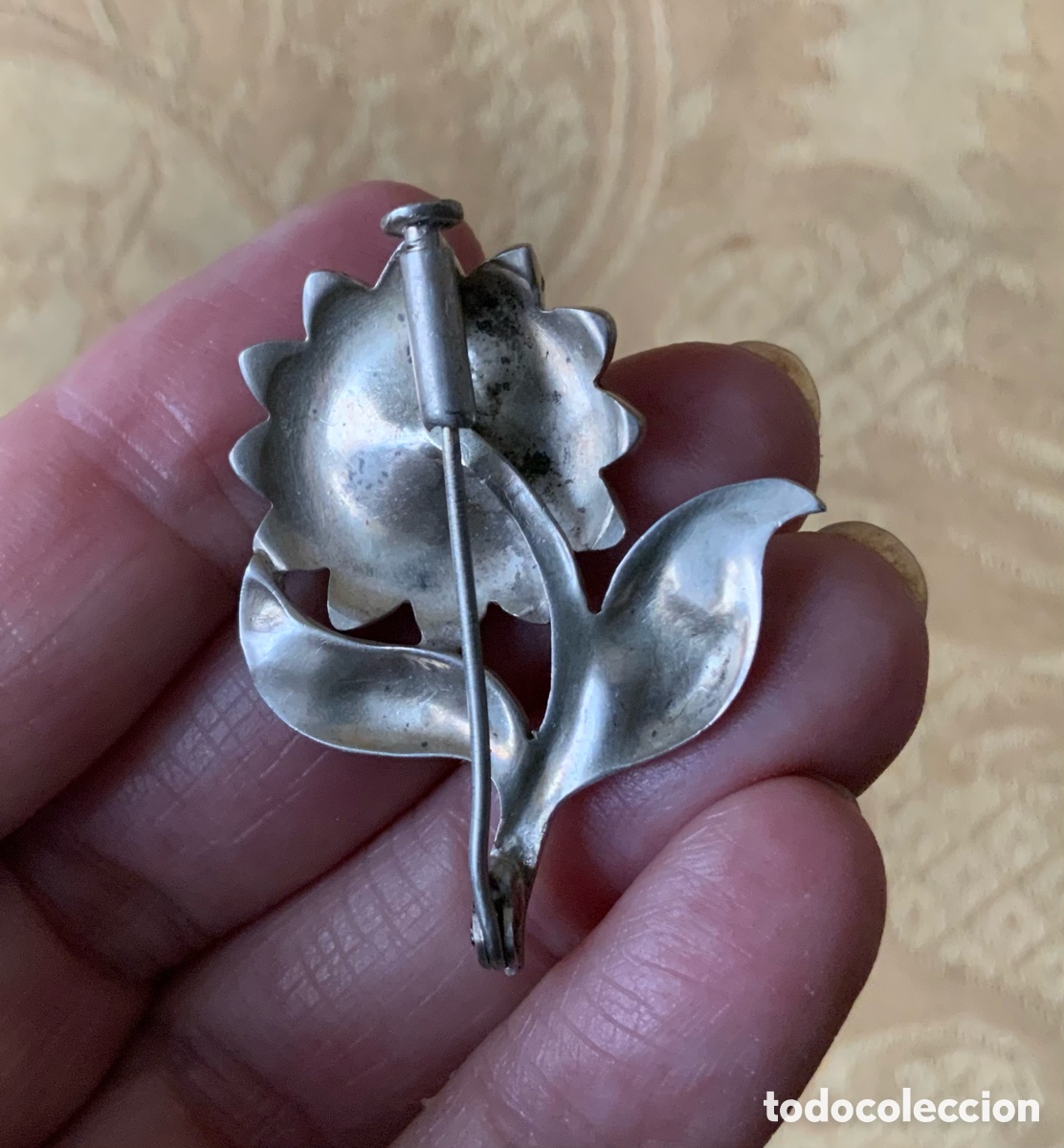 Vintage: ANTIGUO BROCHE FLOR DE PLATA CON MARQUESITAS - Foto 4