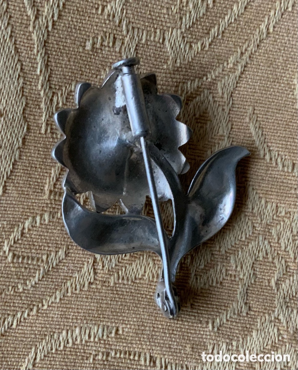 Vintage: ANTIGUO BROCHE FLOR DE PLATA CON MARQUESITAS - Foto 6