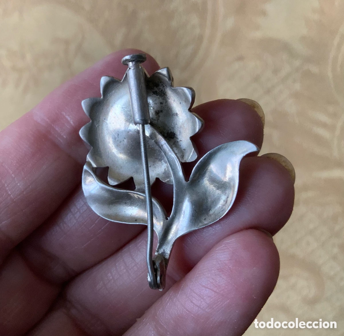 Vintage: ANTIGUO BROCHE FLOR DE PLATA CON MARQUESITAS - Foto 7