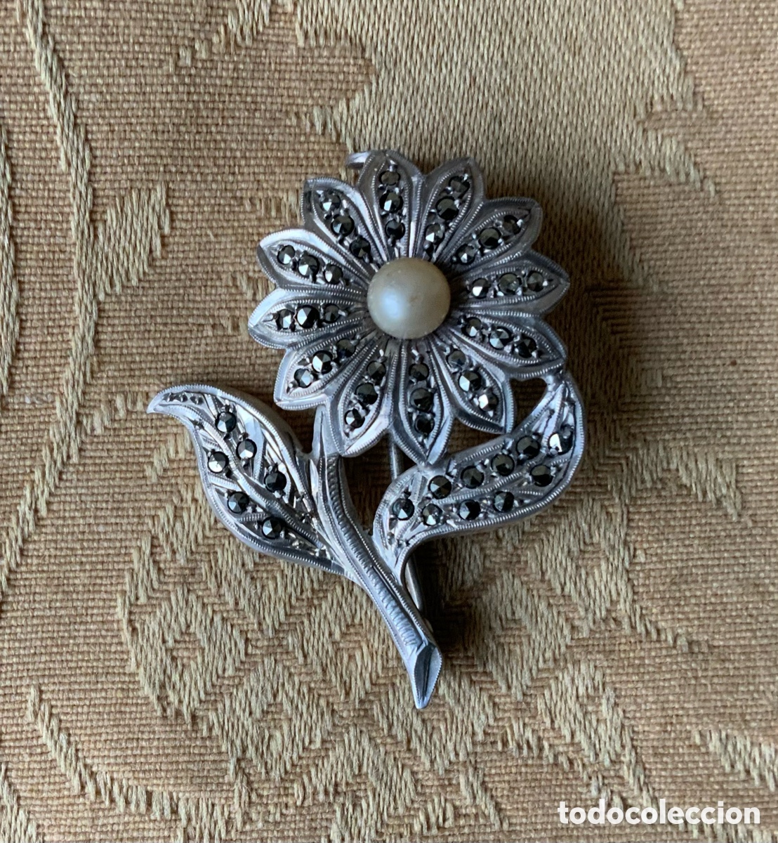 Vintage: ANTIGUO BROCHE FLOR DE PLATA CON MARQUESITAS - Foto 8