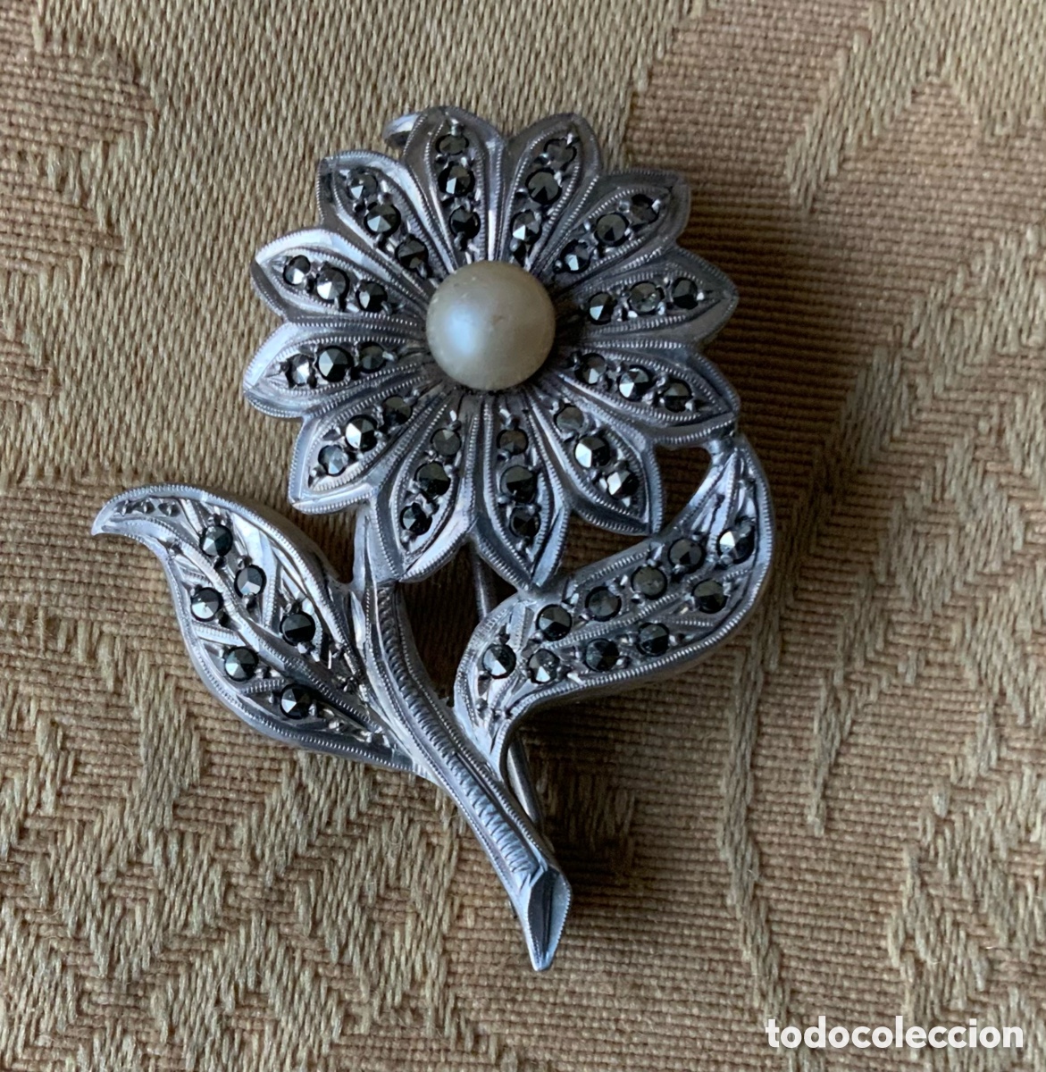 Vintage: ANTIGUO BROCHE FLOR DE PLATA CON MARQUESITAS - Foto 1