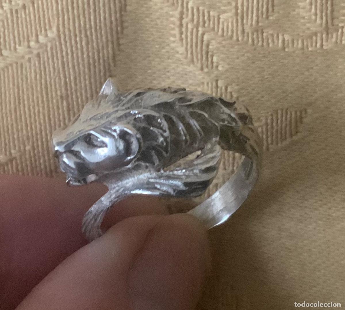 Vintage: ANTIGUO ANILLO DE PLATA CABEZA DE LE&Oacute;N - Foto 1