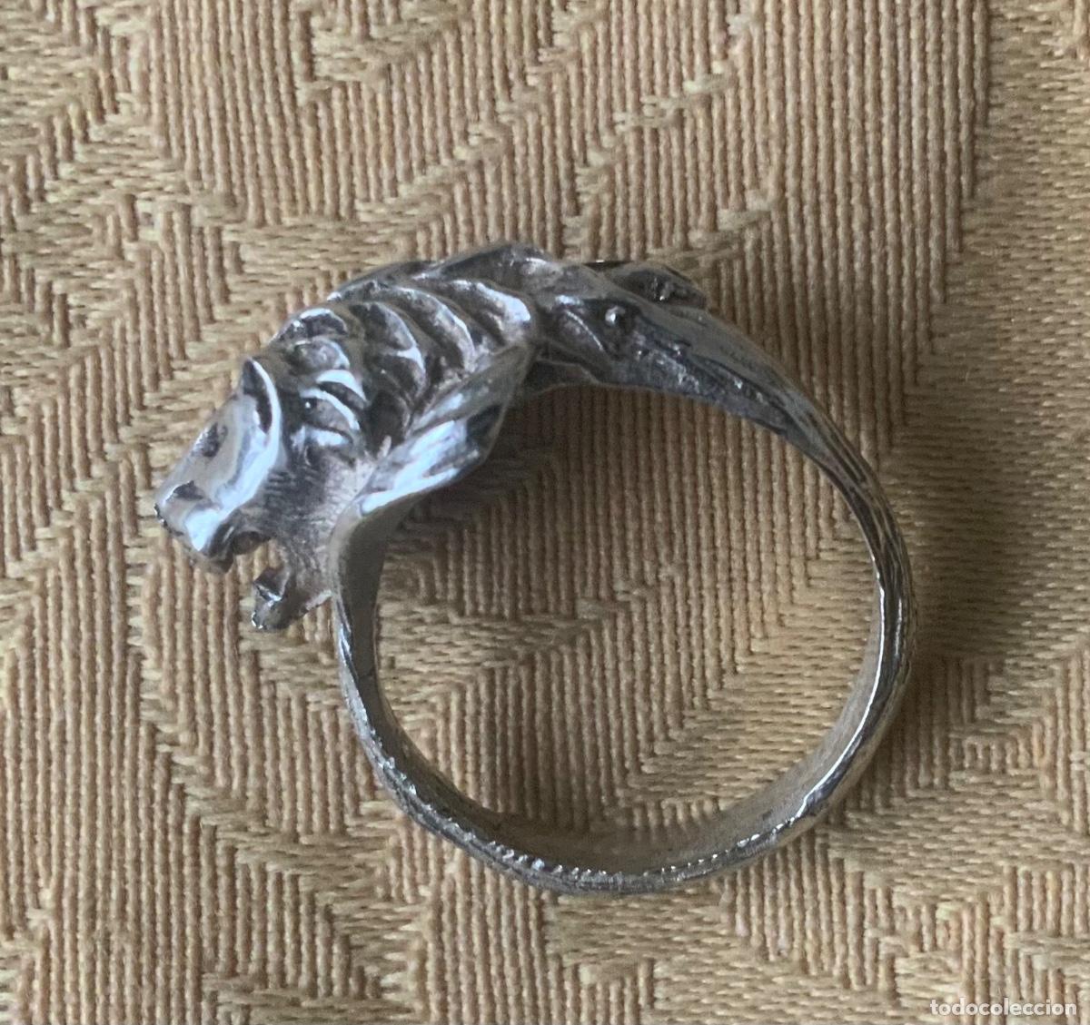 Vintage: ANTIGUO ANILLO DE PLATA CABEZA DE LE&Oacute;N - Foto 3