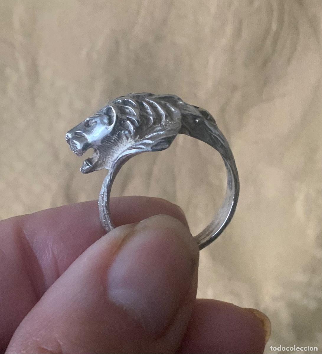 Vintage: ANTIGUO ANILLO DE PLATA CABEZA DE LE&Oacute;N - Foto 4