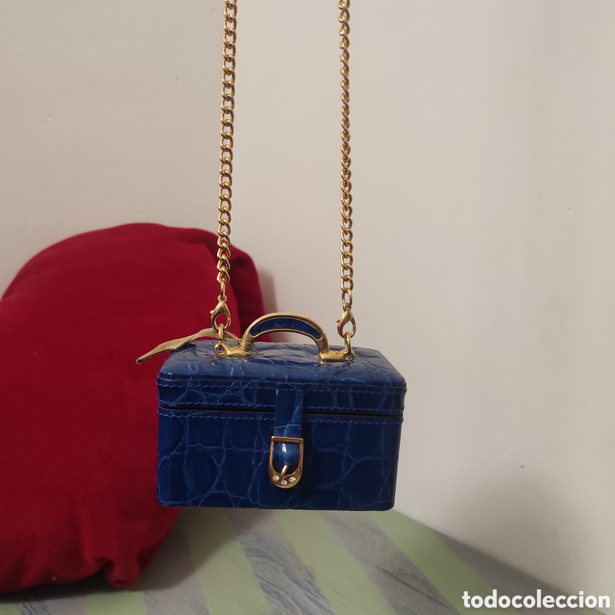 Vintage: Mini bolso Maleci &ndash; azul croco, nuevo con etiquetas