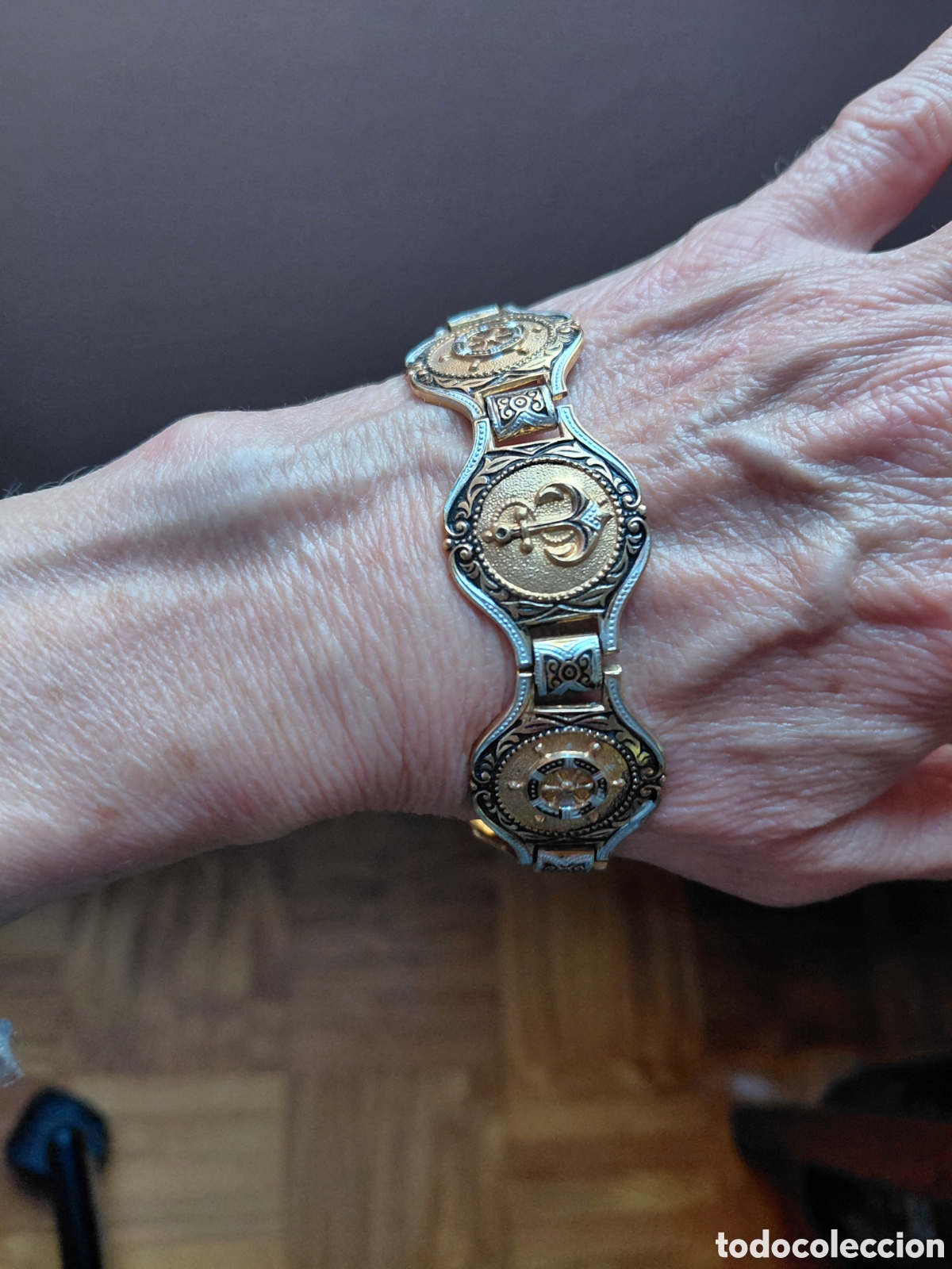 Vintage: PULSERA VINTAGE ESTILO DAMASQUINO MOTIVOS NAUTICOS